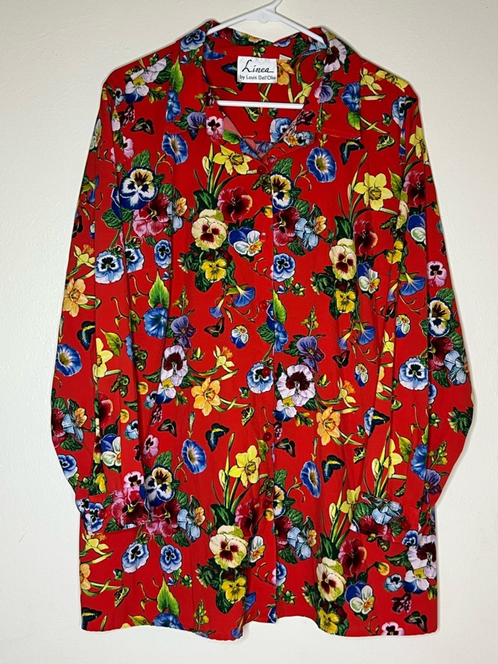 Louis Dell'Olio Jac's Garden Floral Button Down Tunic Red Plus Size 1X